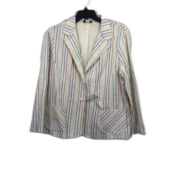 Striped Blazer Jacket Career Casual Colorful Spring Summer Coat - Picture 1 of 13